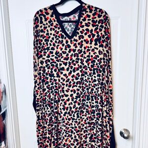 Anne Klein Animal Print Caftan Maxi Lounge Dress, Size S/M